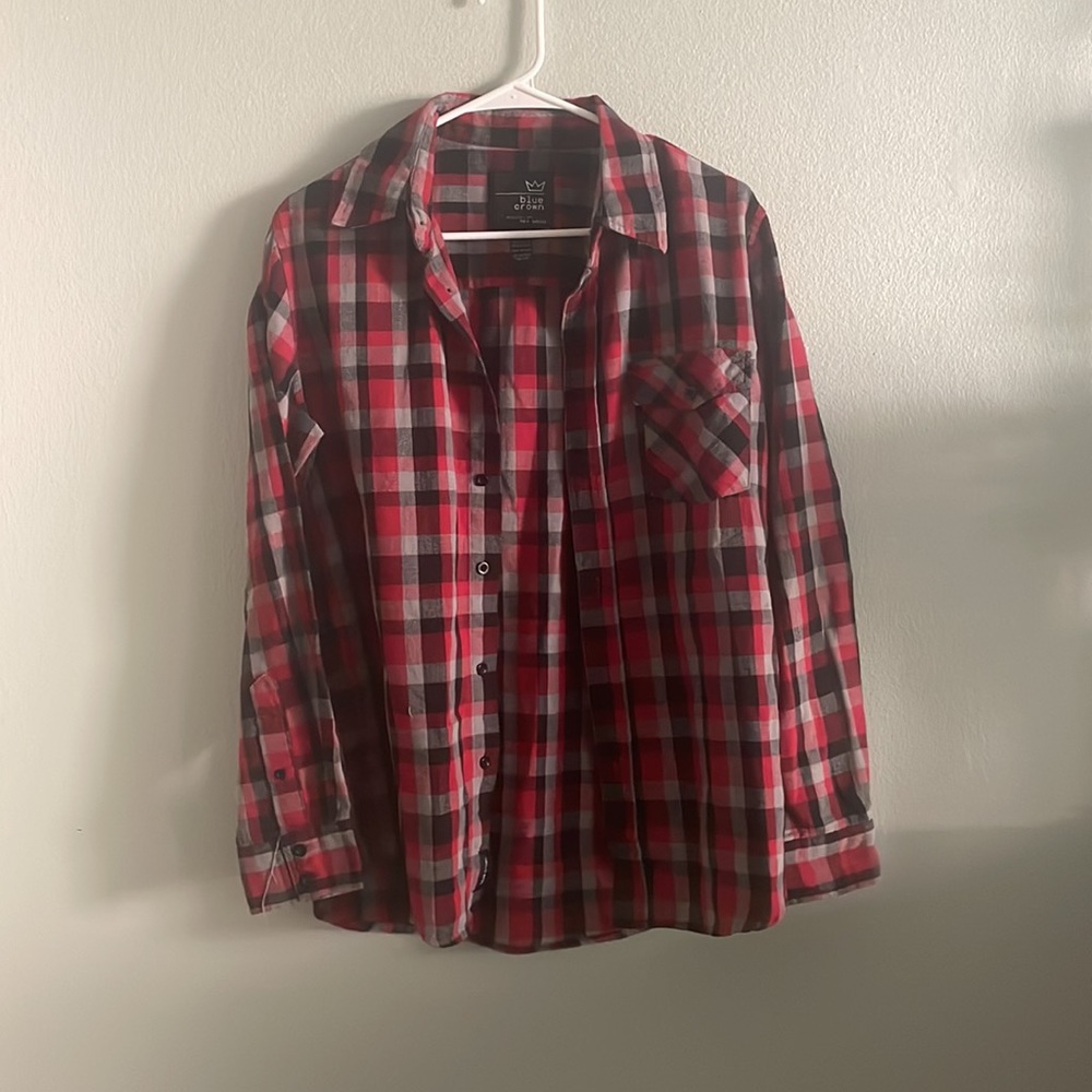Women's Blue Crown Long Sleeve Button-Up Flannel Shirt